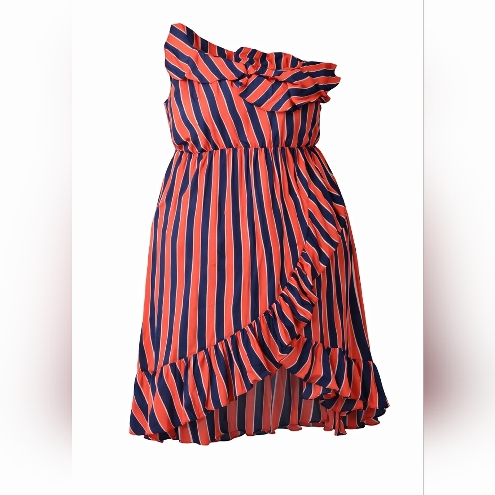 Asymmetrical Striped Dress in Red and Blue - Picture 2 of 6